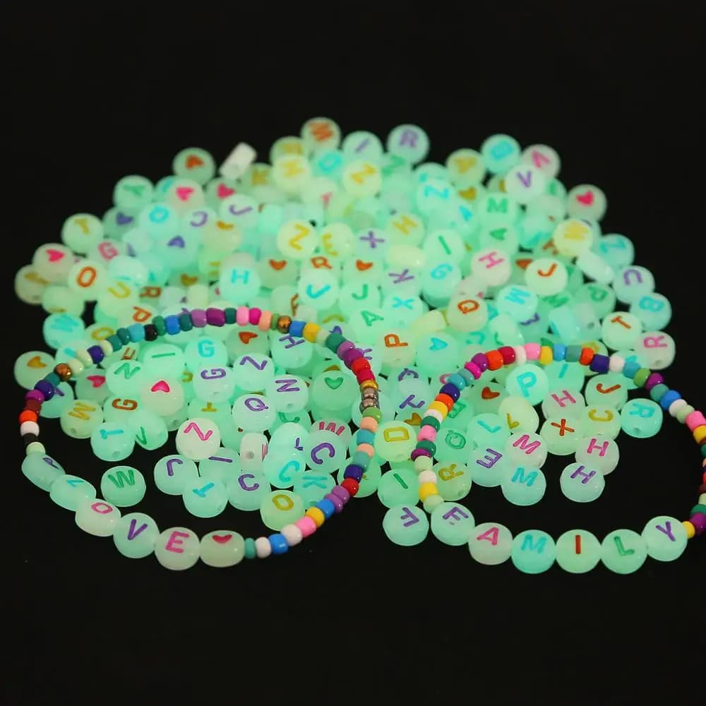 100pcs/Lot Luminous Letter Beads Alphabet Acrylic Spacer Beads For Jewelry Making DIY Bracelet Necklace Handmade Glow Beads