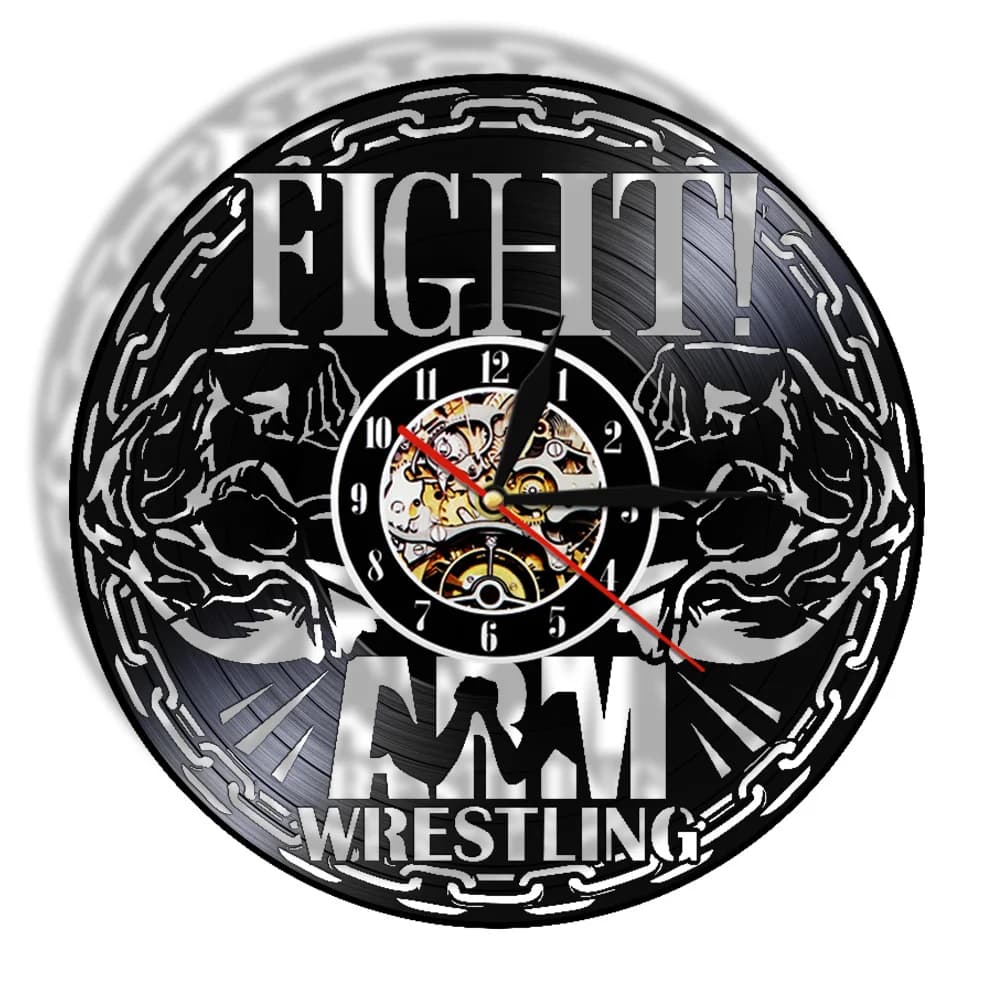 Arm Wrestling Theme Vinyl Wall Clock, Wrestling Fan Gift, Modern Gym Decoration
