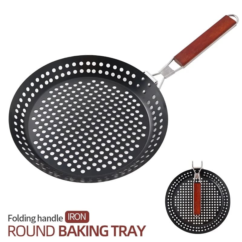 1PC vassoio per barbecue rotondo pieghevole per esterni campeggio picnic vassoio per barbecue multifunzionale padella pieghevole padella per bistecche