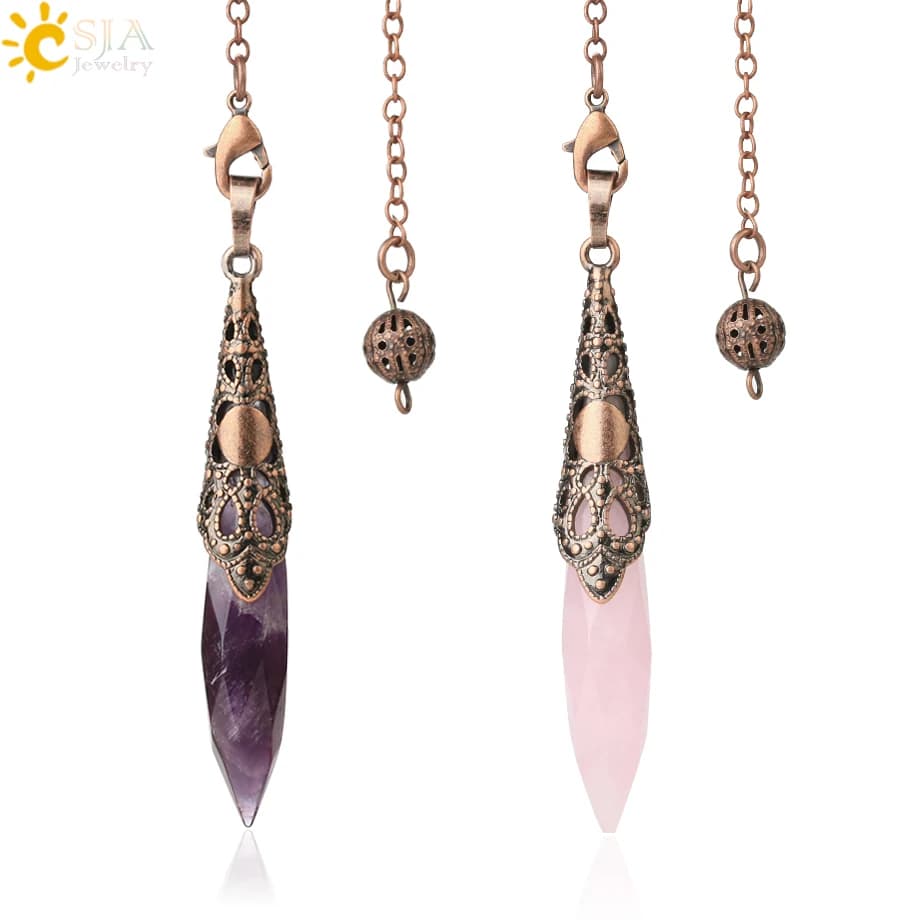 CSJA Shuttle Pendulums spirituali per la terapia della radiestesia Divinazione Ciondolo in pietra naturale Guarigione Punto di cristallo Gioielli antichi G653