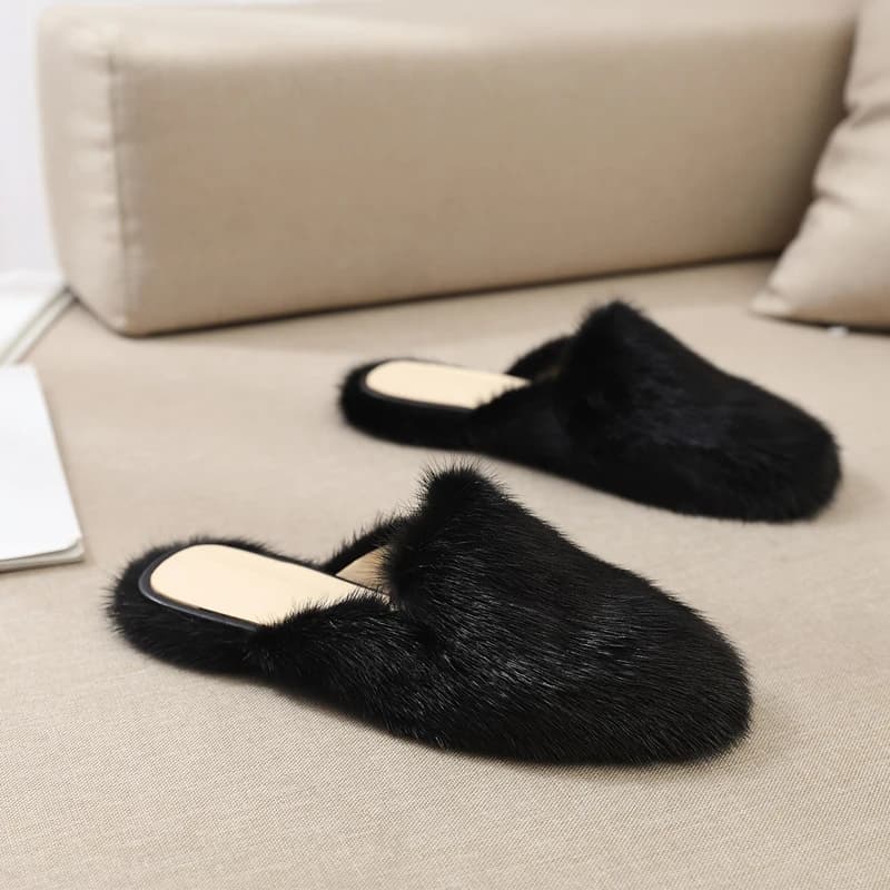 2025 Mink Fur Half Slippers Women Plush Slippers Luxury Designer Mules Comfort Soft Sole Shoes Slides Flats Tenis De Mujer
