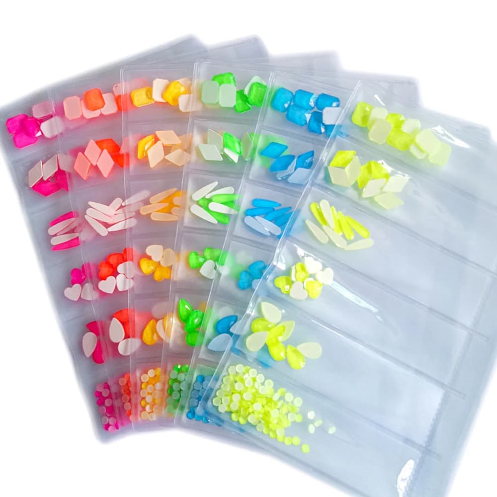 1 set multi forma di cristallo fluorescente nail art strass decorazioni glitter gemme strumento accessorio decorazione manicure 3D
