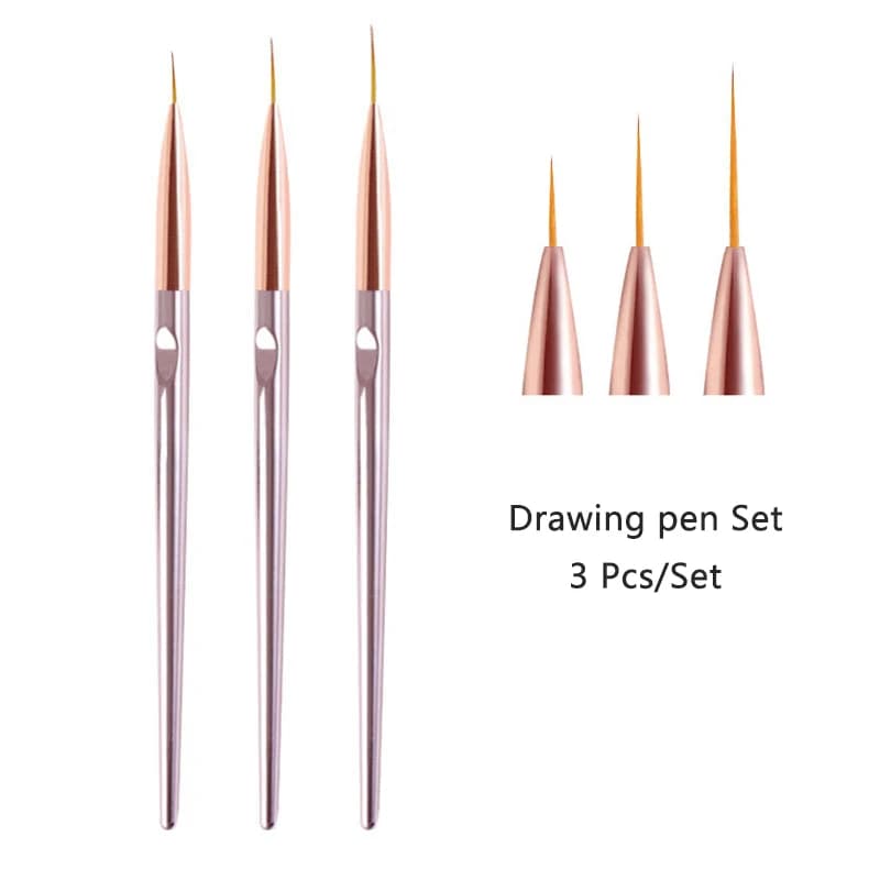 3 pz/set Acrilico Francese Della Banda Unghie Artistiche Linea Pittura Penna 3D Consigli Manicure linea sottile Disegno Penna Gel UV Pennelli Strumenti di Pittura