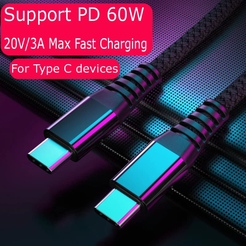 Cavo di ricarica rapida da 3A da tipo C a tipo C per iPhone Matebook MacBook telefoni Android Cavo dati di tipo C intrecciato in nylon