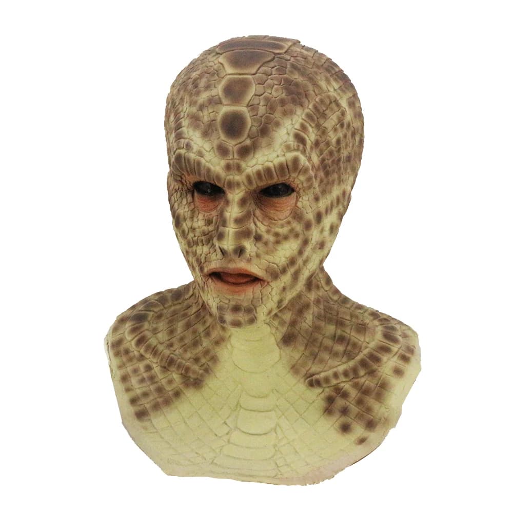Maschera per rettili in pelle di serpente con scollatura Creepy Devil Demone Fantasma Mostro Maschera cosplay in lattice a testa intera