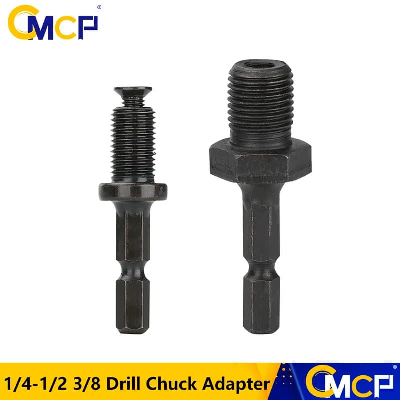 CMCP Drilling Bit Accessory Drill Chuck Adapter 1/4" Hex Shank Adapter to 1/2" 3/8" Male Thread w Reverse Screw For Drill Chuck