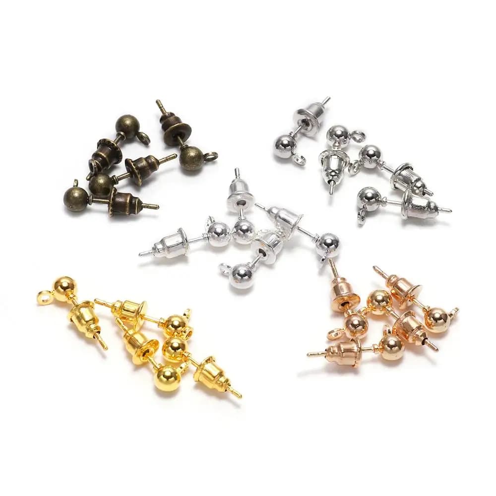 20-50pcs/lot 3/4/5/6mm Pin Findings Stud Earring Basic Pins Stoppers Connector For DIY Jewelry Making Accessories Supplies