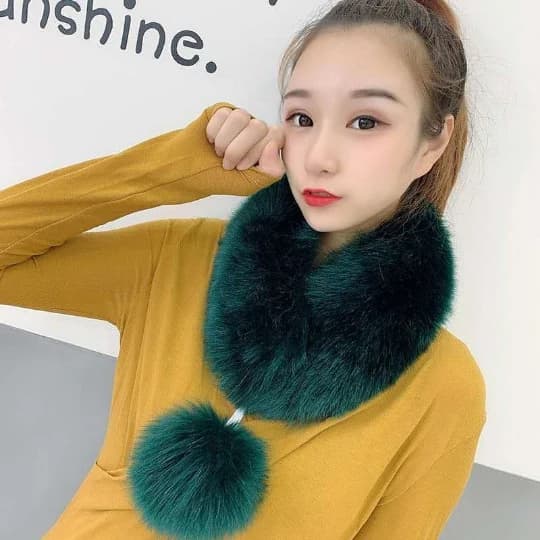 Green Ball Korean Fashion Autumn Winter Woman Lady Faux Fox Scarf Plush Weed Neck Fur Scarf Warm Neck New Gift Bufanda