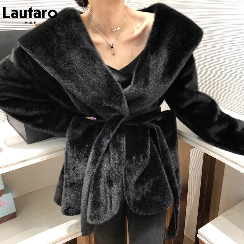 Lautaro Inverno Nero Caldo di Grandi Dimensioni Cardigan In Pelliccia Sintetica Delle Donne Goccia Spalla Manica Lunga Telai Allentato Alla Moda Coreano 2021