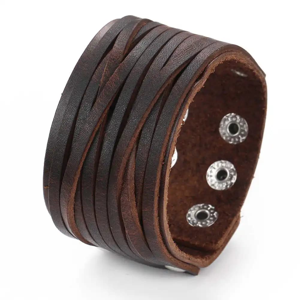 2024 gioielli di tendenza vintage tessuto fatto a mano braccialetto in vera pelle da uomo polsino personalizzato braccialetto largo in pelle Pulsera Hombre