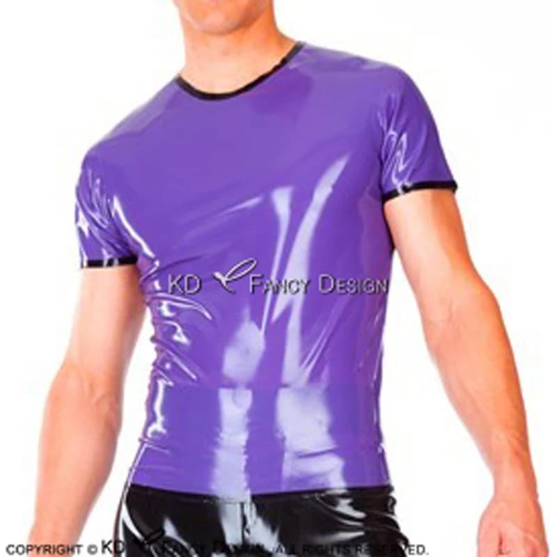 Maglietta sexy in lattice viola e nero con finiture maniche corte colletto tondo camicetta in gomma top abbigliamento t-shirt pull on YF-0079