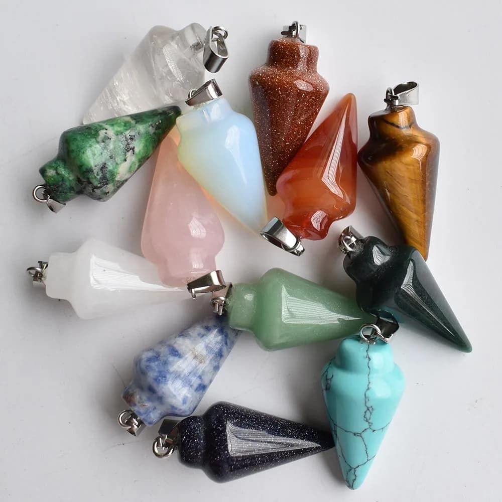 Di vendita caldo di modo misto di pietra naturale pendolo circolare charms Cono Pendenti Con Gemme E Perle per monili che fanno 12 pz/lotto commercio all'ingrosso di trasporto