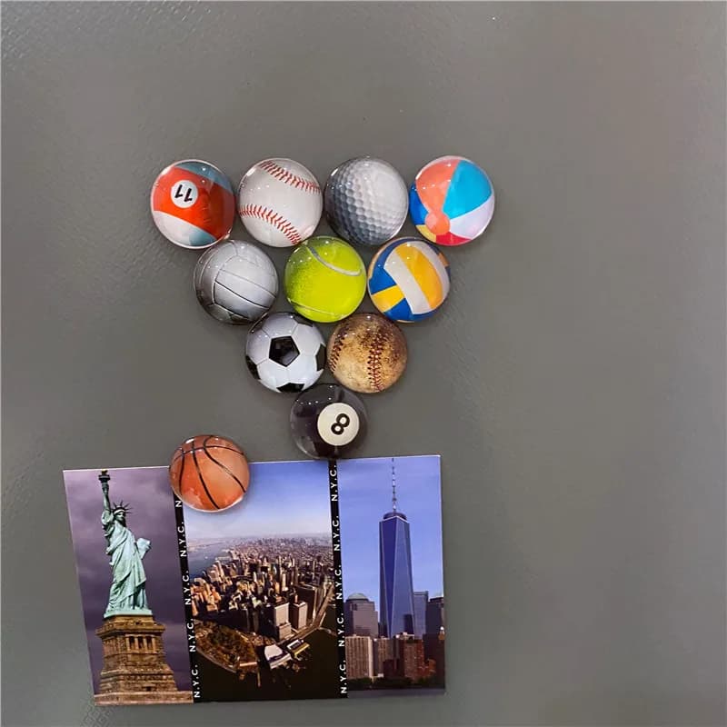 Luminous Glass Fridge Magnets Decoration Football Table Tennis Rugby Golf Ocean Ball 30 mm