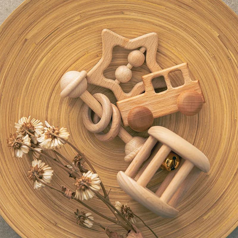 Passeggino Montessori in legno giocattoli per bambini faggio sonagli in legno dentizione roditore anello sonagli musicali cognizione giocattoli educativi precoci
