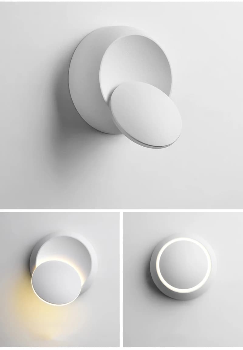 Lampada da parete a LED da 6 W Lampada da comodino regolabile con rotazione di 360 gradi Lampada da parete creativa bianca e nera Lampada rotonda moderna nera per corridoio