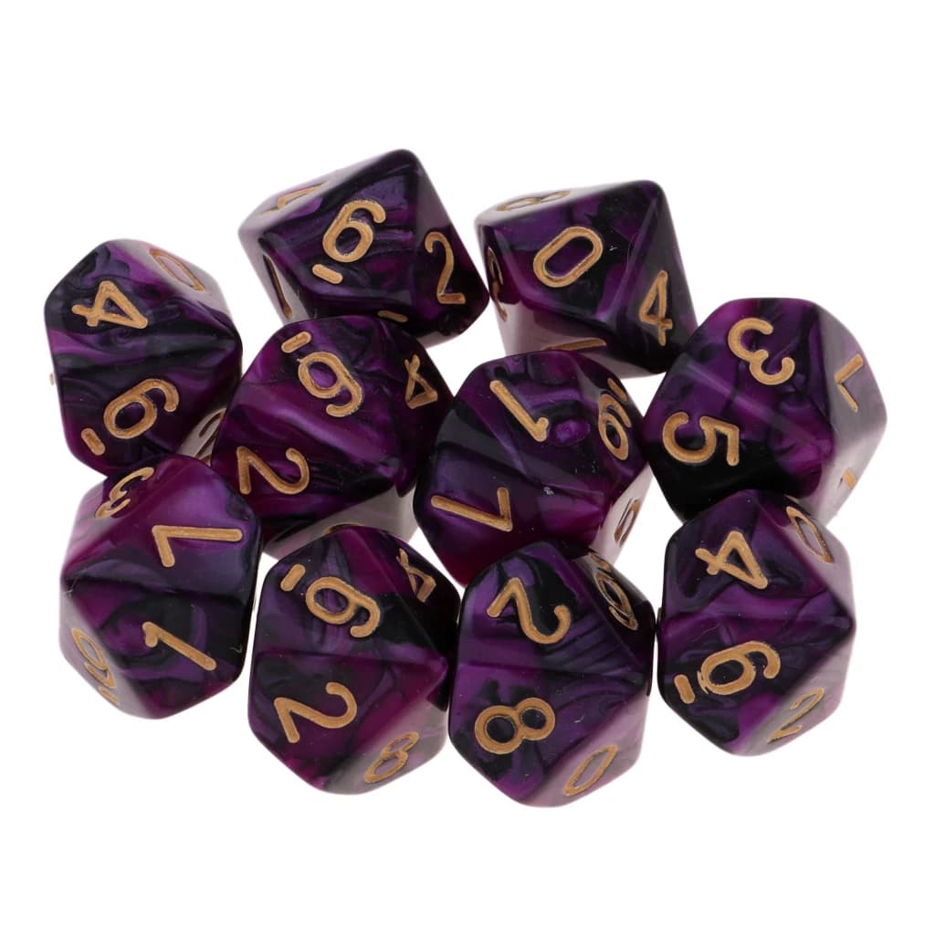 10 pezzi antichi dadi a 10 facce D10 16mm dadi per Dungeons D & D giochi da tavolo RPG e forniture matematiche