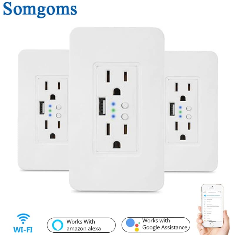 Presa elettrica per alimentazione a parete Wifi 2 prese USB Presa per timer Presa per telecomando intelligente standard americano Funziona con Alexa Google Home
