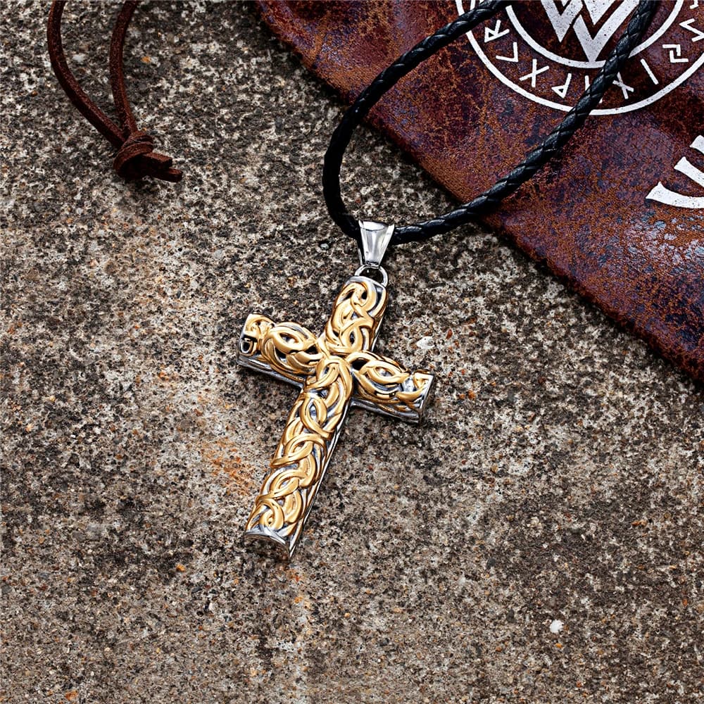Collana con croce retrò in acciaio inossidabile color oro ciondolo amuleto vichingo da uomo non sbiadisce mai accessori gotici regalo di gioielli maschili norvegesi