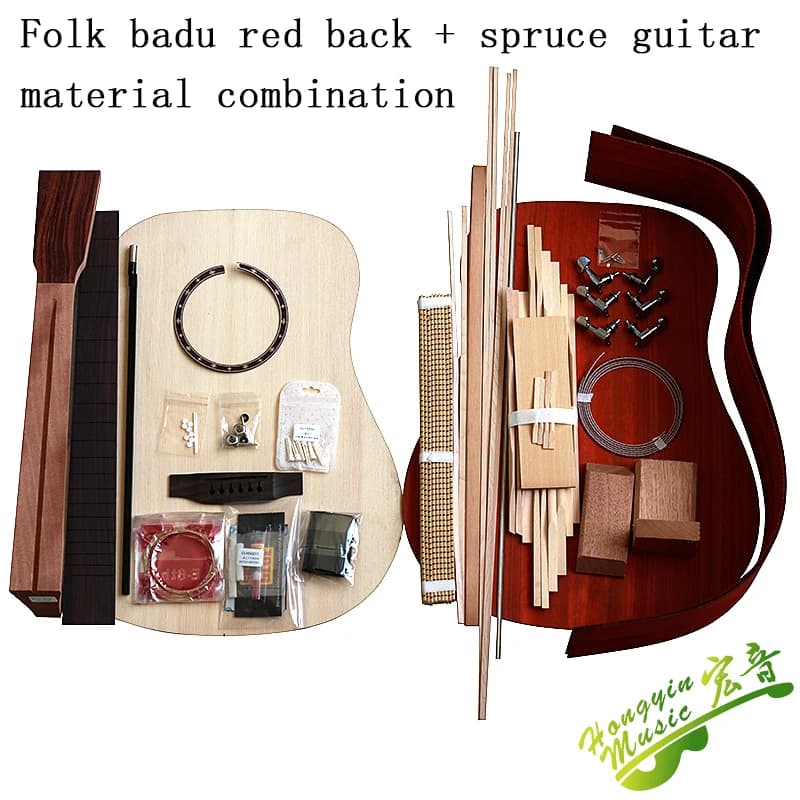 Set di accessori per chitarra in legno da 41 pollici, tutti singoli, AfricanPadauk, lato posteriore solido, bordo superiore in abete rosso, in legno massello