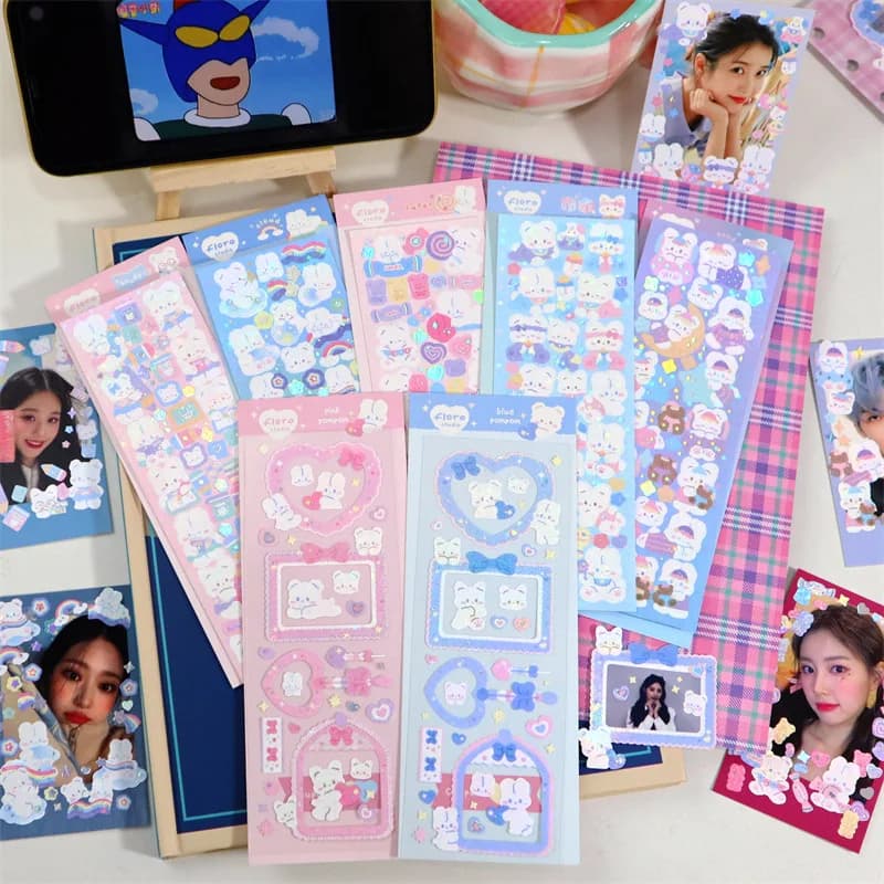 Adesivi Laser coreani simpatici animali cornice per foto decorazione idolo carta Scrapbook adesivo diario fai da te Planner cancelleria Stick etichetta