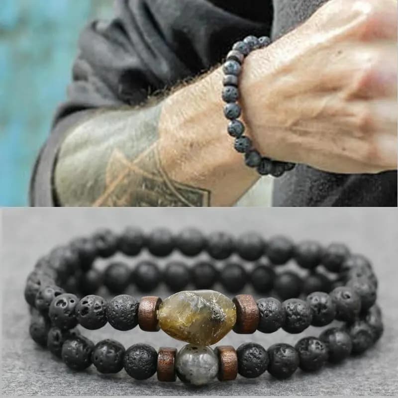 Bracciale da uomo di tendenza Pietra lavica Labradorite Pietra di luna Bracciale con perline Chakra Yoga Bracciale con perline di legno per uomo Gioielli Bileklik
