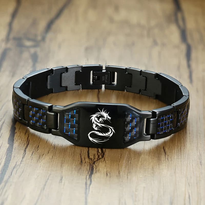Incisione Drago Scorpione Lupo In Fibra di Carbonio Maschio Bracciali Personalizza Uomini ID Bracciale In Acciaio Inossidabile Dei Monili