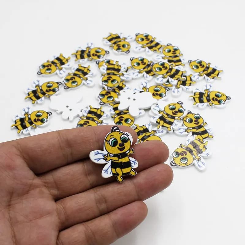 50 Pezzi Nuovi Bottoni Misti in Legno a Forma di Ape per Scrapbooking, Forniture Artigianali, Abbigliamento per Bambini e Cucito