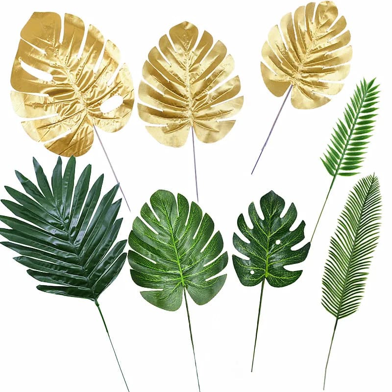 5/10pcs turtle leaf green gold artificial tail leaf spread fake silk plant for wedding birthday party decorations for home palm leaves