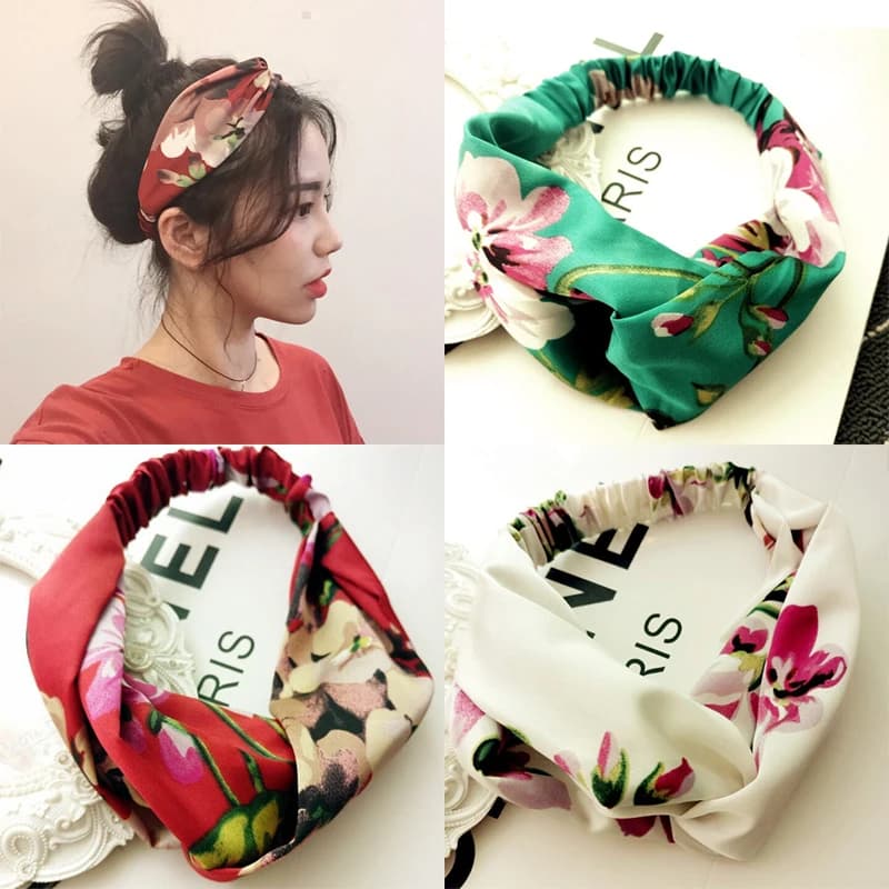 Donne Ragazze Estate Bohemian Fasce per capelli Stampa Fasce Retro Croce Turbante Fasciatura Bandane Fasce per capelli Accessori per capelli Copricapo