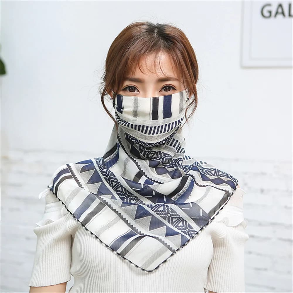 Vendita calda maschera per la bocca Sciarpa leggera per maschera per il viso Maschera di protezione solare Maschere per equitazione all'aperto Sciarpa protettiva in seta Fazzoletto