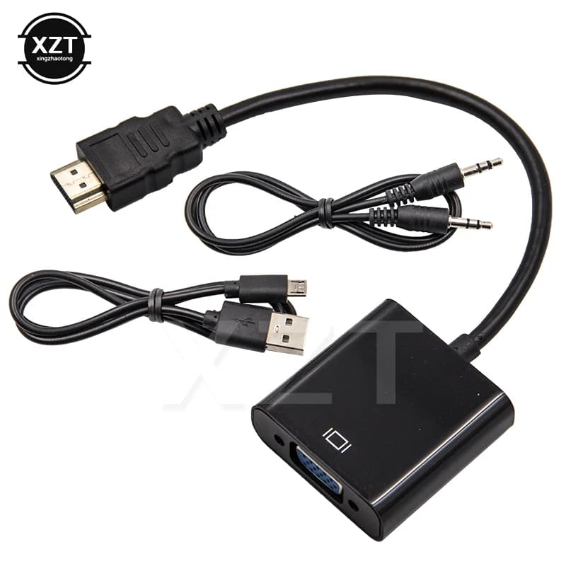 Cavo adattatore HDMI-compatibile con VGA Convertitore maschio-femmina 1080P VGA Jack 3.5 Cavo AUX Alimentazione USB per PC Laptop proiettore TV