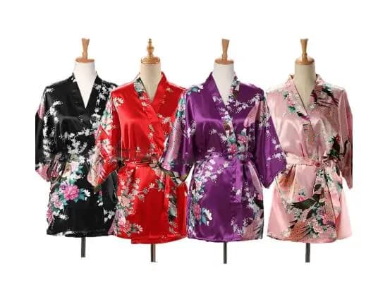 Kimono Yukata Women's Japanese with Print Floor, Silk Satin, Short Style, Night Shirt, Watch, Costume