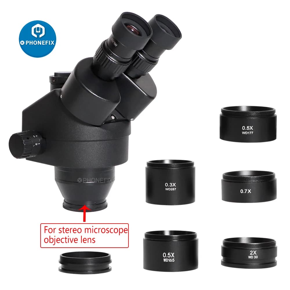 WD165 WD177 WD287 0.3X 0.5X 0.7X 1X 2X microscopio Stereo trinoculare obiettivo ausiliario obiettivo Widefield Barlow Lens 48mm Thread