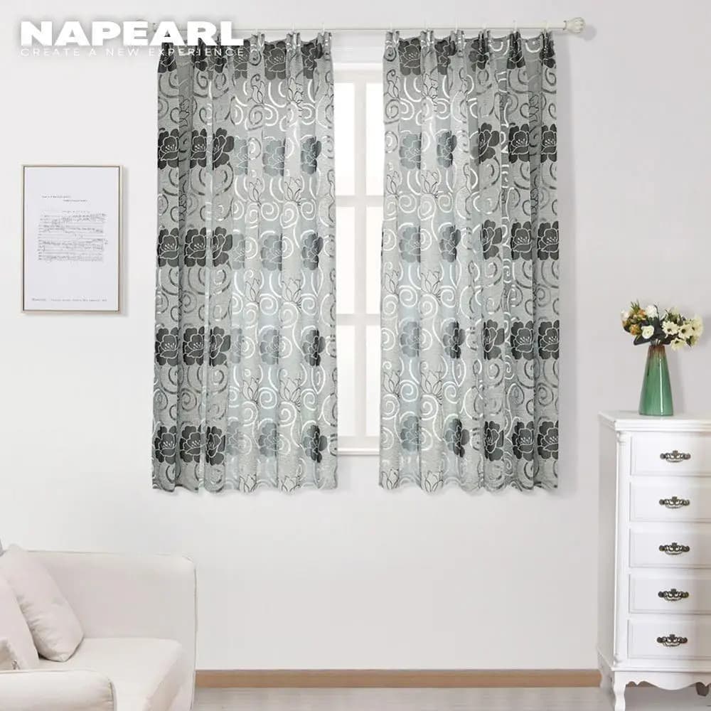 NAPEARL Tende semi-opaccanti corte jacquard dal design floreale trattamenti tende moderne per cucina soggiorno finestra pronta