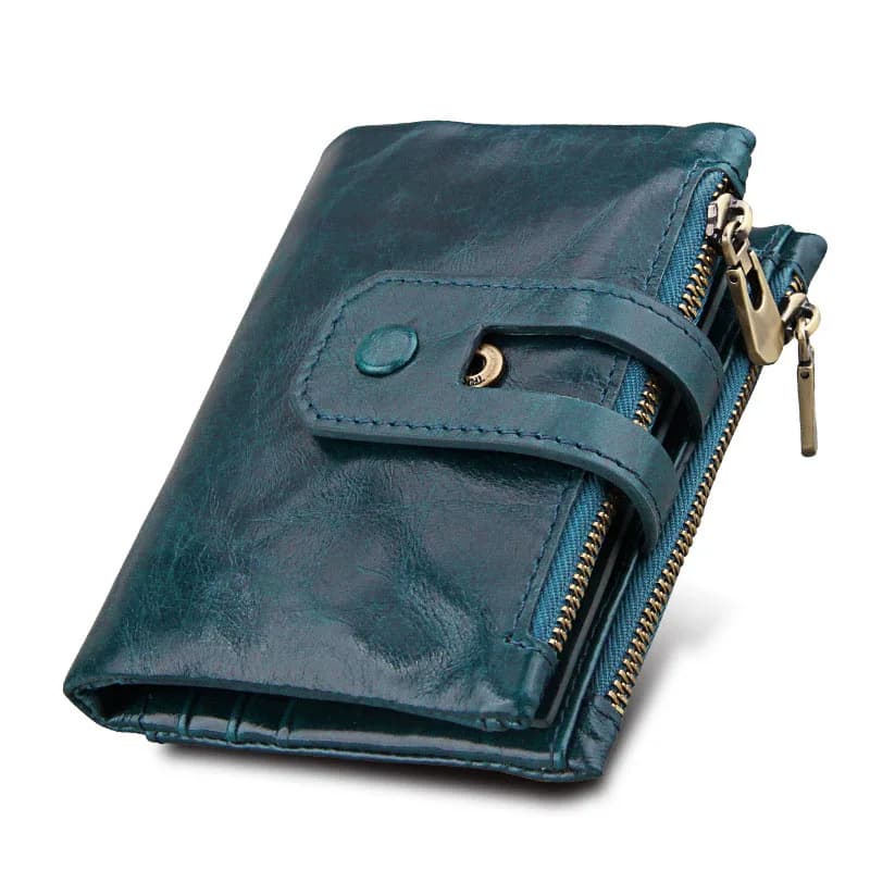 Nuovo portafoglio da donna in vera pelle RFID con tasca portamonete con cerniera porta carte di credito borsa Crazy Horse per uomo borsa per soldi da uomo