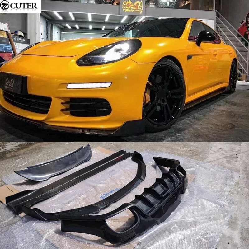 970.2 Carbon Fiber Front Bumper Lip Rear Trunk Spoiler Lip Wing Rear Diffuser Side Skirts for Porsche Panamera 970.2 14-16