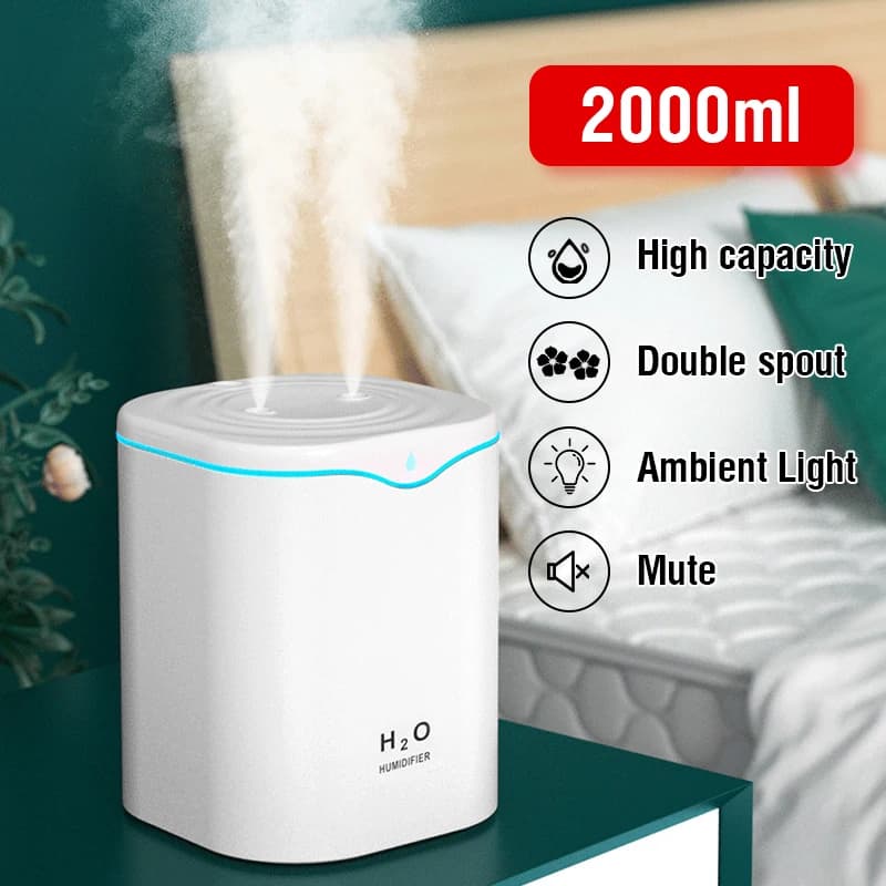 2000ML Double Door USB Air Humidifier Spray diffuser for aromatherapy with essential oil cool nebulizer for home office