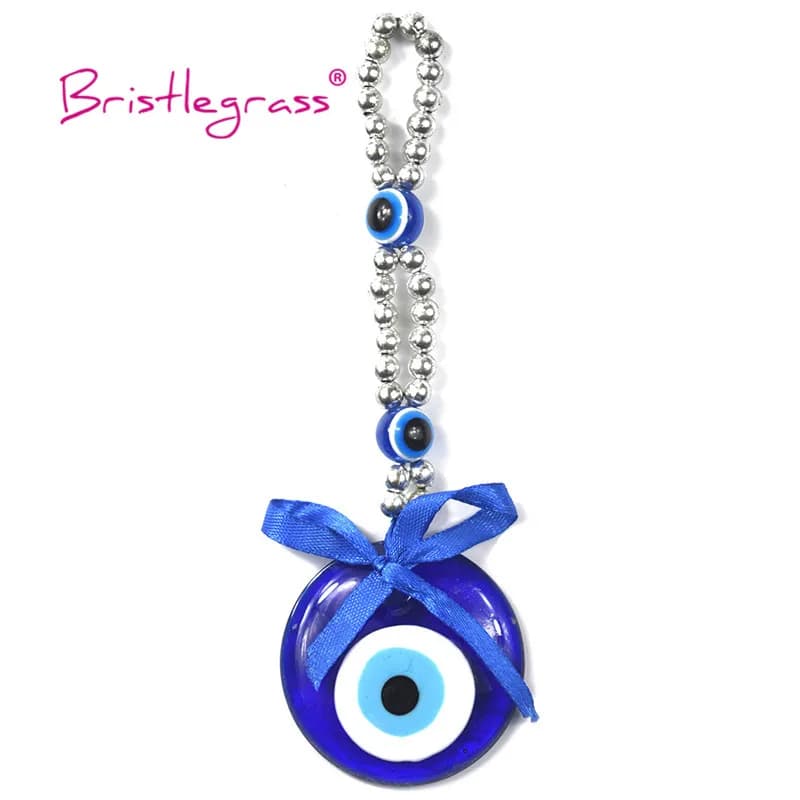 BRISTLEGRASS Amuleto Turco Occhio di Allah Blu con Fiocco a Nastro, Ciondolo da Parete, Pendolo, Portafortuna, Protezione, Benedizione, Regalo, Decorazione