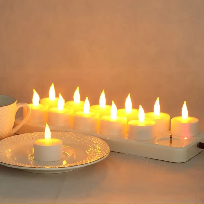 Set of 12 Rechargeable LED Candle Flameless Static Tea Light Electric Lamp Waxless Valentine Home Wedding Xmas Table Decor-AMBER