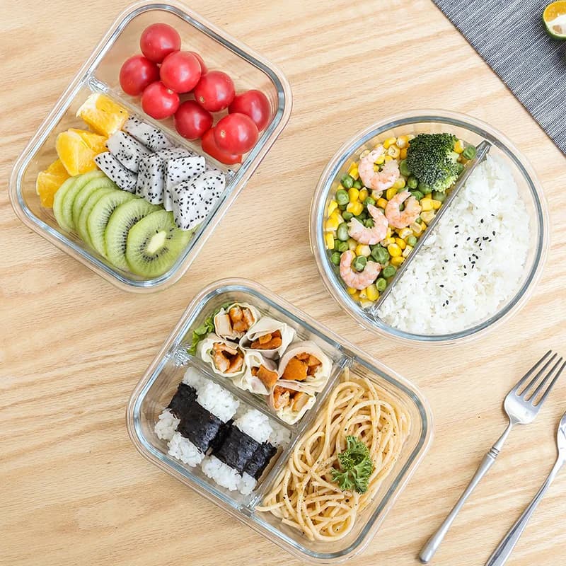 Lunch Box in vetro per ufficio, bambini, studenti, contenitori per la preparazione dei pasti, Bento Box per microonde con scomparto, scatola per alimenti ecologica a tenuta stagna