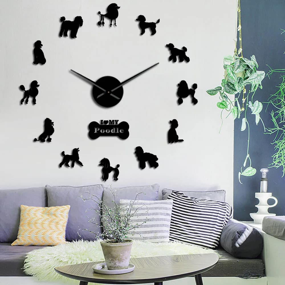Modern Wall Clock Large Barber Pudelhund Giant Wall Clock DIY DIY Wall Decor for Dining Room Dogs Mirror Effect Make yourself Great Wall Art