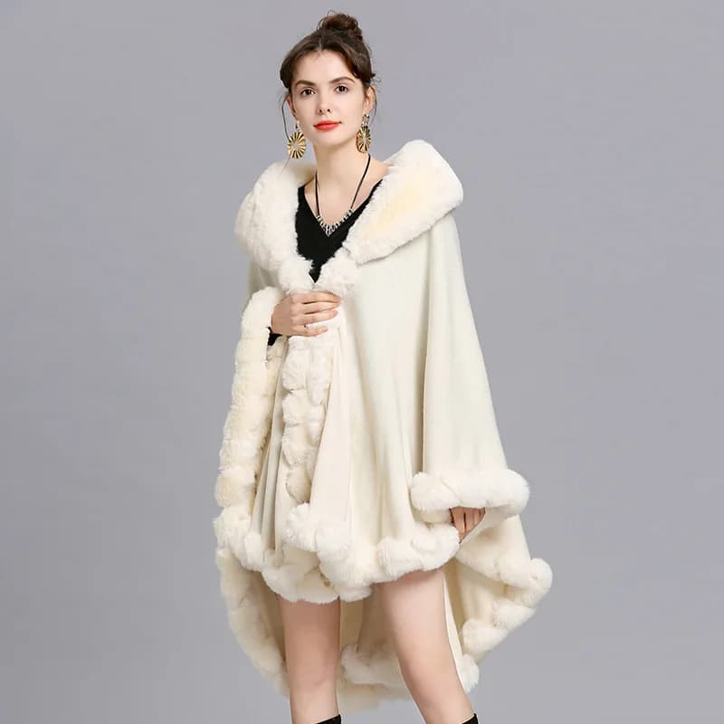 Oversize Inverno Grande Collo in pelliccia di coniglio finto Plus Size Poncho Out Streetwear Donna Mantello Pashmina Maniche a pipistrello Scialle Soprabito