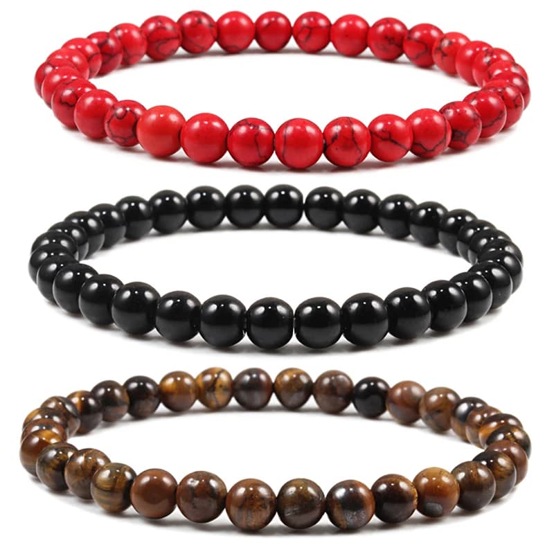 Braccialetti da uomo con perline in pietra naturale da 6 mm, braccialetto con perline rosse occhio di tigre, braccialetto con corda elastica, gioielli da yoga per donna, pulseras