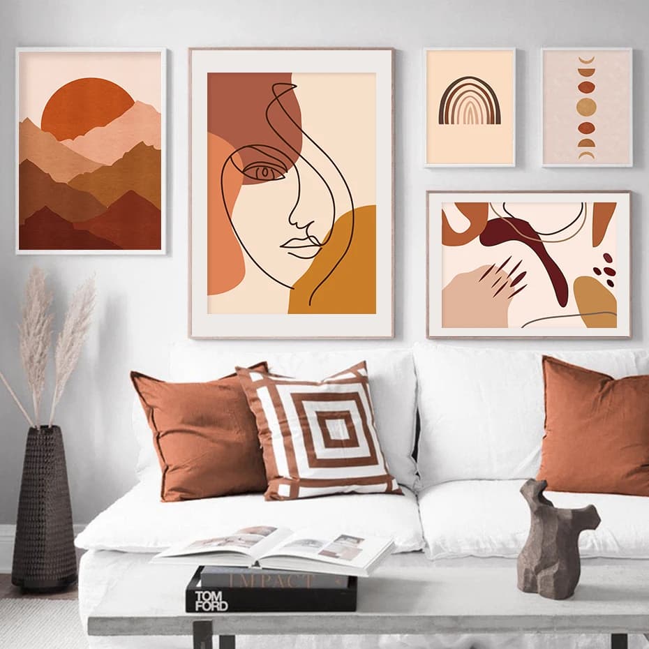 Fashionable Boho Style Abstract Sunrise Scene Tela Painting Poster Printing Wall Art Pictures Living Room Home Interior Decor WITHOUT FRAME