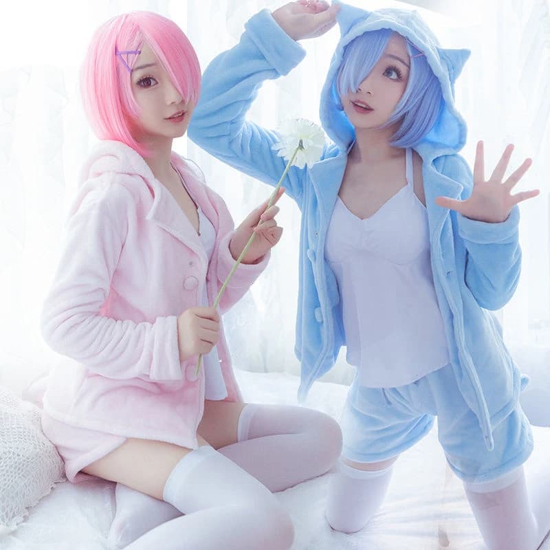 Cosplay Re: Vita in un mondo diverso da zero Cosplay Rem Ram Sexy Cat Ear Ver Costume Donna Anime Re zero Pigiama Parrucca