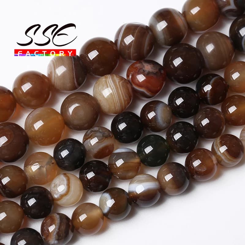 Perline di pietra di agata a strisce marroni naturali perline sparse rotonde per la creazione di gioielli accessori per collane braccialetto fai da te 4 6 8 10 12 14mm