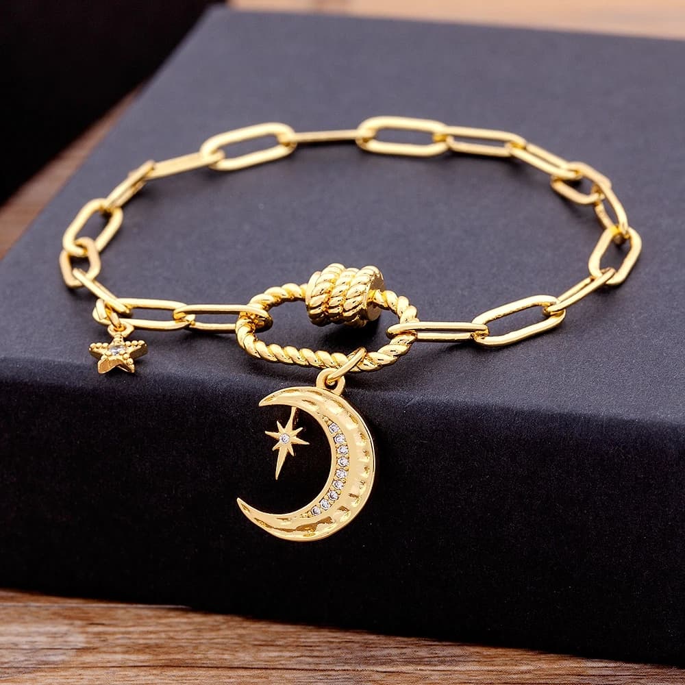 Nidin 17 stili di lusso leggero rame zircone stella luna braccialetti con ciondolo per donna uomo bracciali a catena gioielli geometrici
