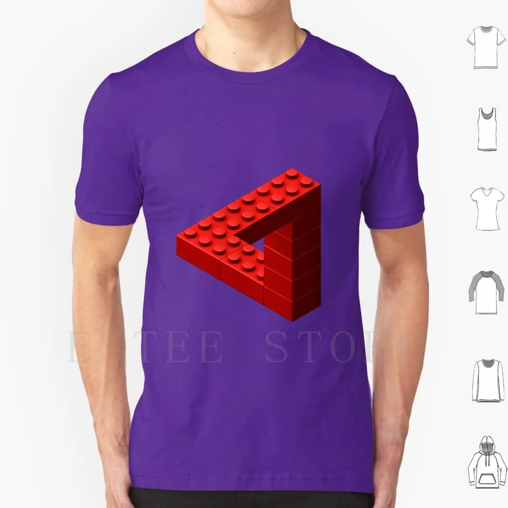 Escher Toy Bricks-T-shirt rossa in cotone da uomo stampa fai da te giocattolo in mattoni cultura pop divertente divertente divertimento per bambini giocattoli mattoni plastica ragazzi ragazze