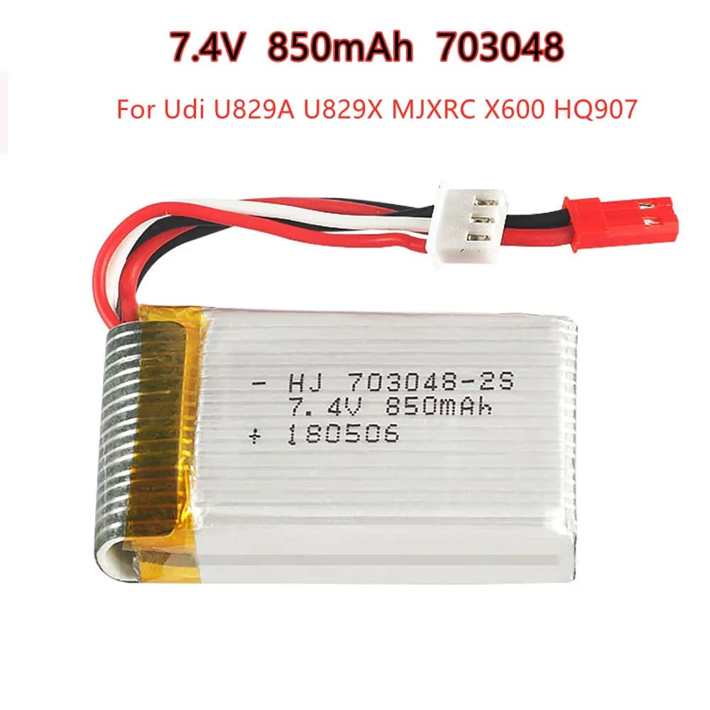 1-5 pezzi 2 secondi 7,4 V 850 mAh 703048 Batteria Lipo per Udi U829A U829X MJXRC X600 HQ907 RC Batteria Li-Po Spina JST
