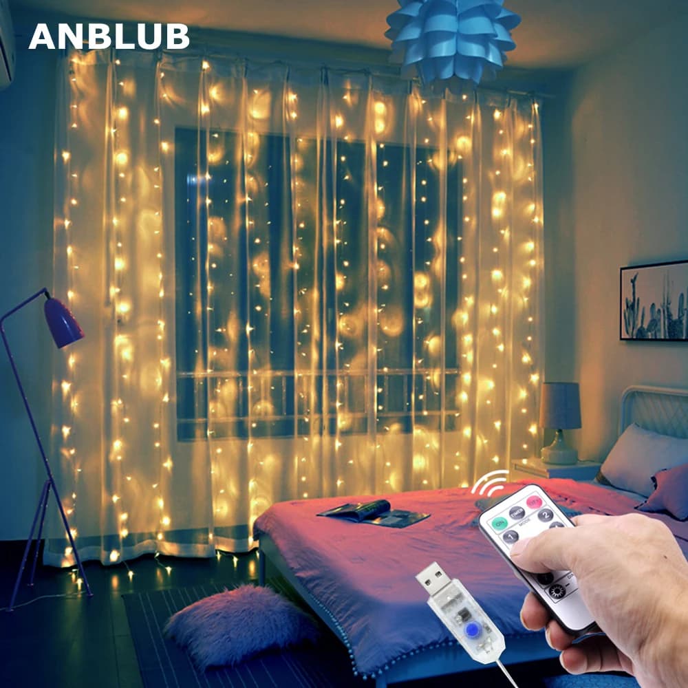 3M LED tenda ghirlanda USB String Lights Fairy festone con decorazioni natalizie a distanza per le vacanze di nozze di natale 2024 per la casa